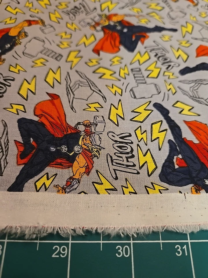 Marvel Retro Thor Hammer fabric 1/2 Yard  Avengers Lightening Bolt Precut Cotton - Image 2 of 4
