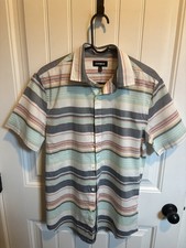 Express Multicolor Striped Cotton Short Sleeve Button-Up Shirt M