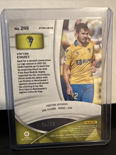 2021-22 Panini Chronicles Spectra Prizm #249, VICTOR CHUST RC /16, Cadiz CF - Picture 4 of 5