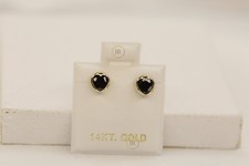 Elegant 14K Gold Heart Stud Earrings   Black Zirconia   5mm Screw Back Design.