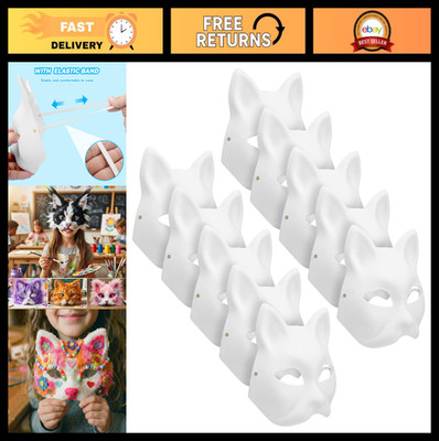 10PCS White Cat Masks - Blank Animal Masks for Halloween Costume & Masquerade Pa