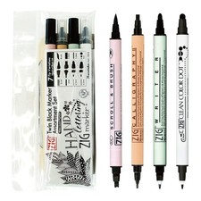 Kuretake ZIG Twin Marker Set Black 4 Assortment for Calligraphy  Journaling