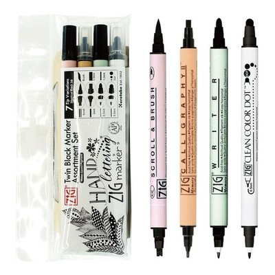 Kuretake ZIG Twin Marker Set Black 4 Assortment for Calligraphy & Journaling