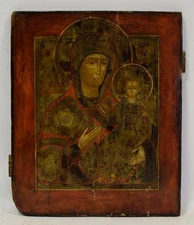 19th century, Old icon "Mother of God with Child" 15.4 x 12.8 in