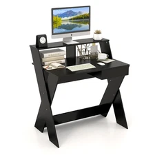 Computer Desk Study Writing Table Small Space w/ Drawer & Monitor Stand Black