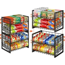 2 Packs Stackable Can Rack Organizer for Pantry, 2-Tier Sturdy Adjustable Pan...