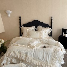 Bedding Set 4pcs Silk Cotton Lace Embroidery Duvet Cover Bed Sheet 2 Pillowcases