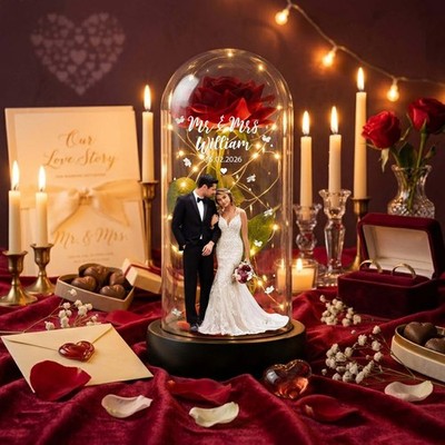 Custom Wedding Rose LED Light Bride & Groom Lamp Mr & Mrs Wedding Gift Decor