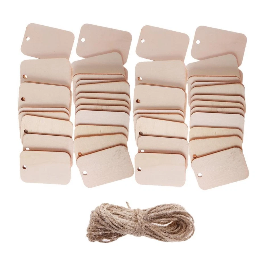 100x Etiquetas de regalo de madera natural en blanco etiqueta colgante boda Foto 2 de 4