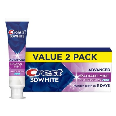 Toothpaste, 3DWhite Advanced Whitening Toothpaste, Radiant Mint, 3.3 oz, 2 Pack
