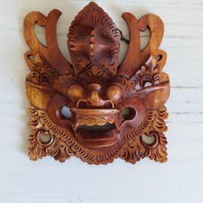 Vintage Indonesian Balinese Barong Mask Wood Carving Wall Hanging H 20cm