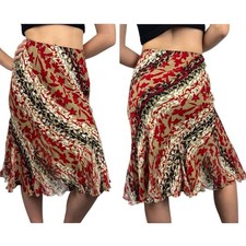 Vintage Y2K 90's Whimsigoth Fairy Ruffle Hem Floral Pull On Midi Skirt Size 12