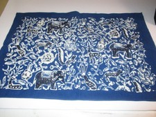 2- Indian Hand Block Jungle Animals Print Cotton Scarf Indigo Blue 17" x 11"