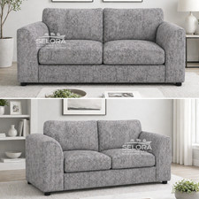 Alaska 3+2 Seater Sofa Set Grey Fabric Full Back Cushions Footstool
