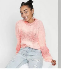 Wild Fable Women's Spacedye Crewneck Pullover Sweater Peach Pink Soft S NWT