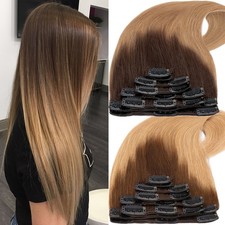 CLEARANCE Clip In 100 Remy Human Hair Extensions 8Pieces 18Clips Ombre Full Head