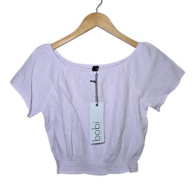 Bobi Los Angeles Gauze Off Shoulder Crop Top Womens XS Pink NWT Cotton 