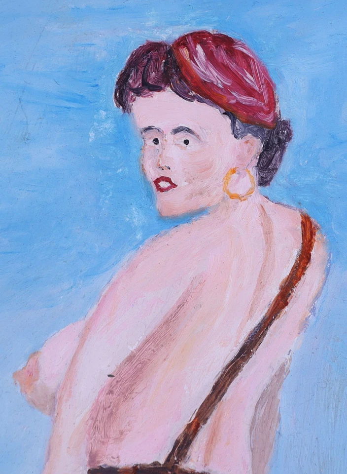 Pintura popular acrílica única de N. Nomikos - Tema de cazador de tesoros, colorida Foto 4 de 4