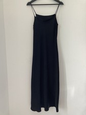 ZARA Black Satin Viscose Slip Dress Long Sleeveless Sz M
