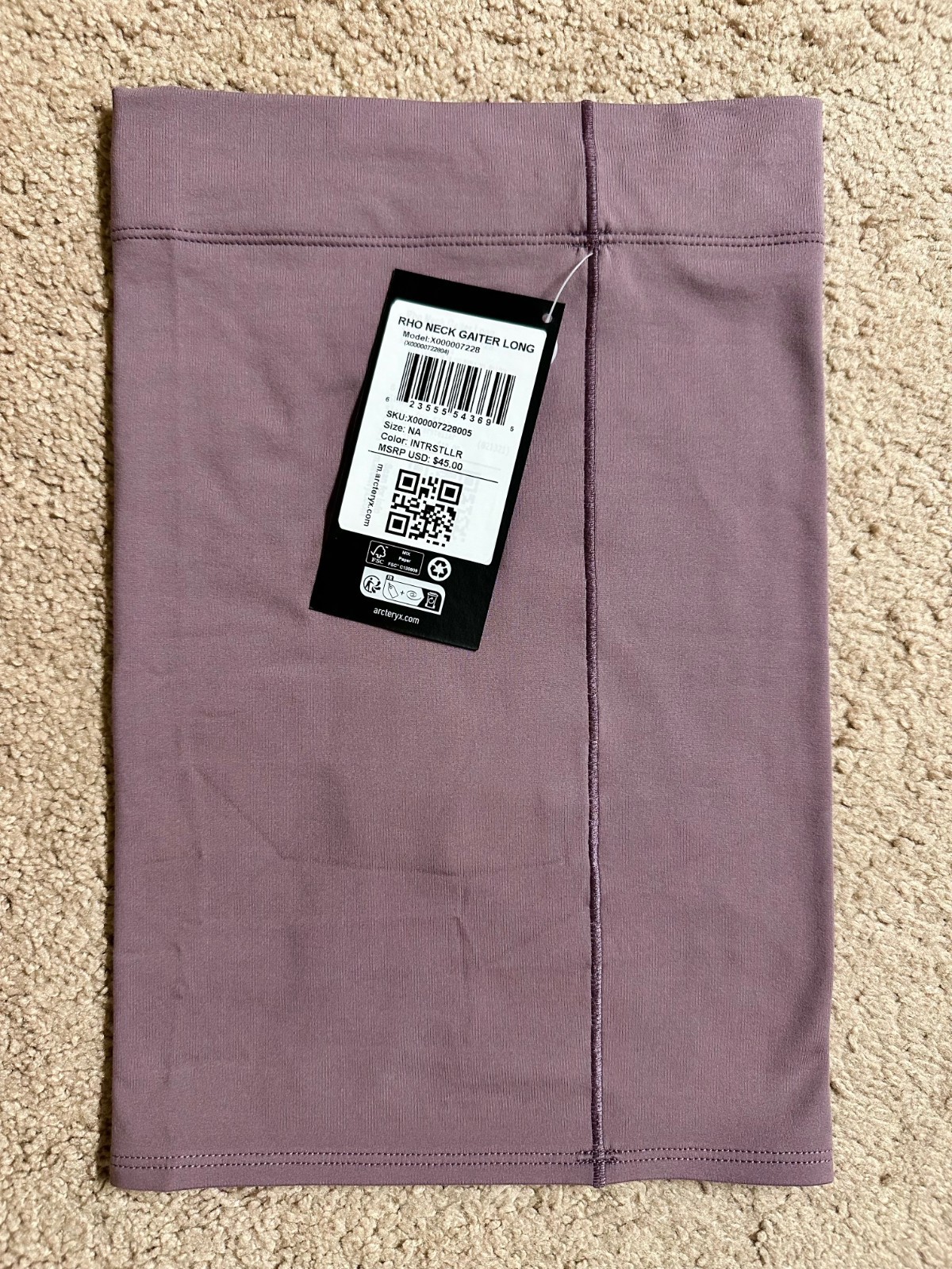 Arc'teryx Rho ghetta collo lunga taglia unica interstellare outdoor escursionismo sci NUOVO