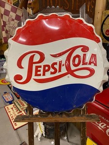 Vintage Original BEAUTIFULPepsi-Cola Embossed Metal Bottle Cap Sign 28" Green BK
