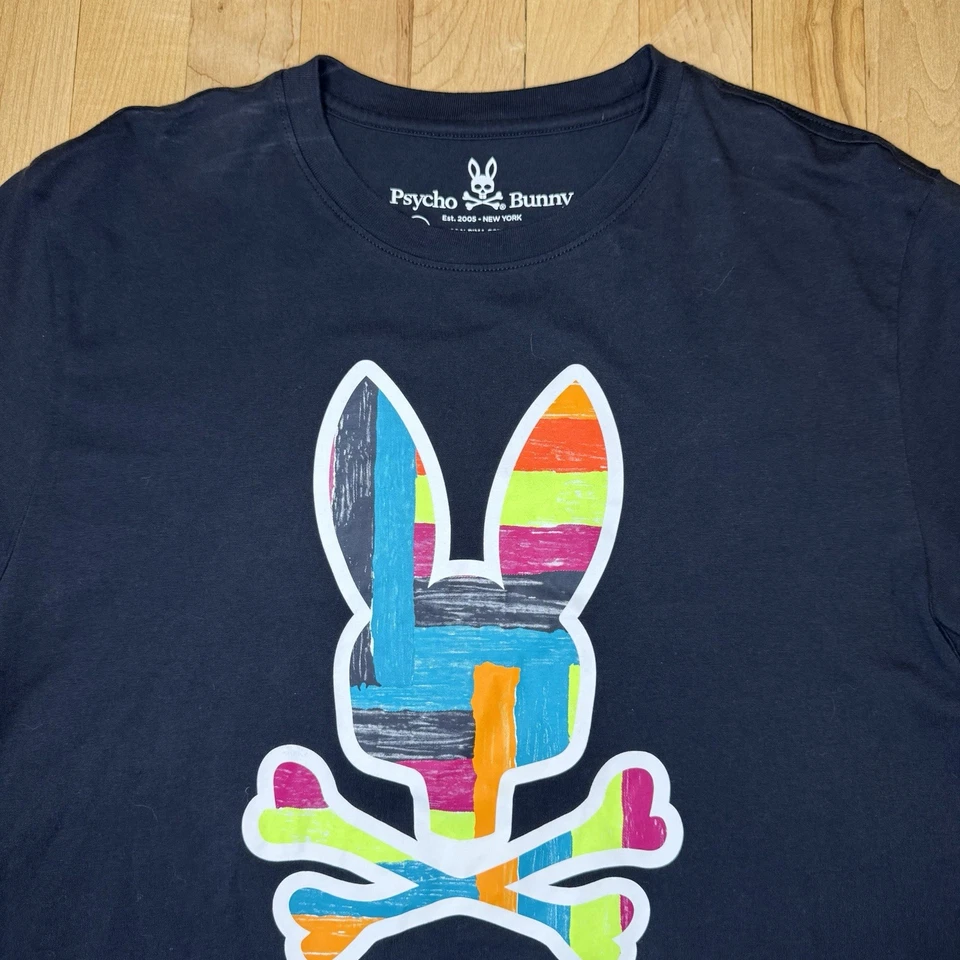 Camiseta gráfica Psycho Bunny para hombre talla 6 (grande) negra pima algodón graffiti Foto 2 de 4