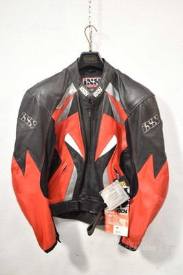 Men's Motorcycle Jacket IXS Black Red Genuine Leather New Size 52