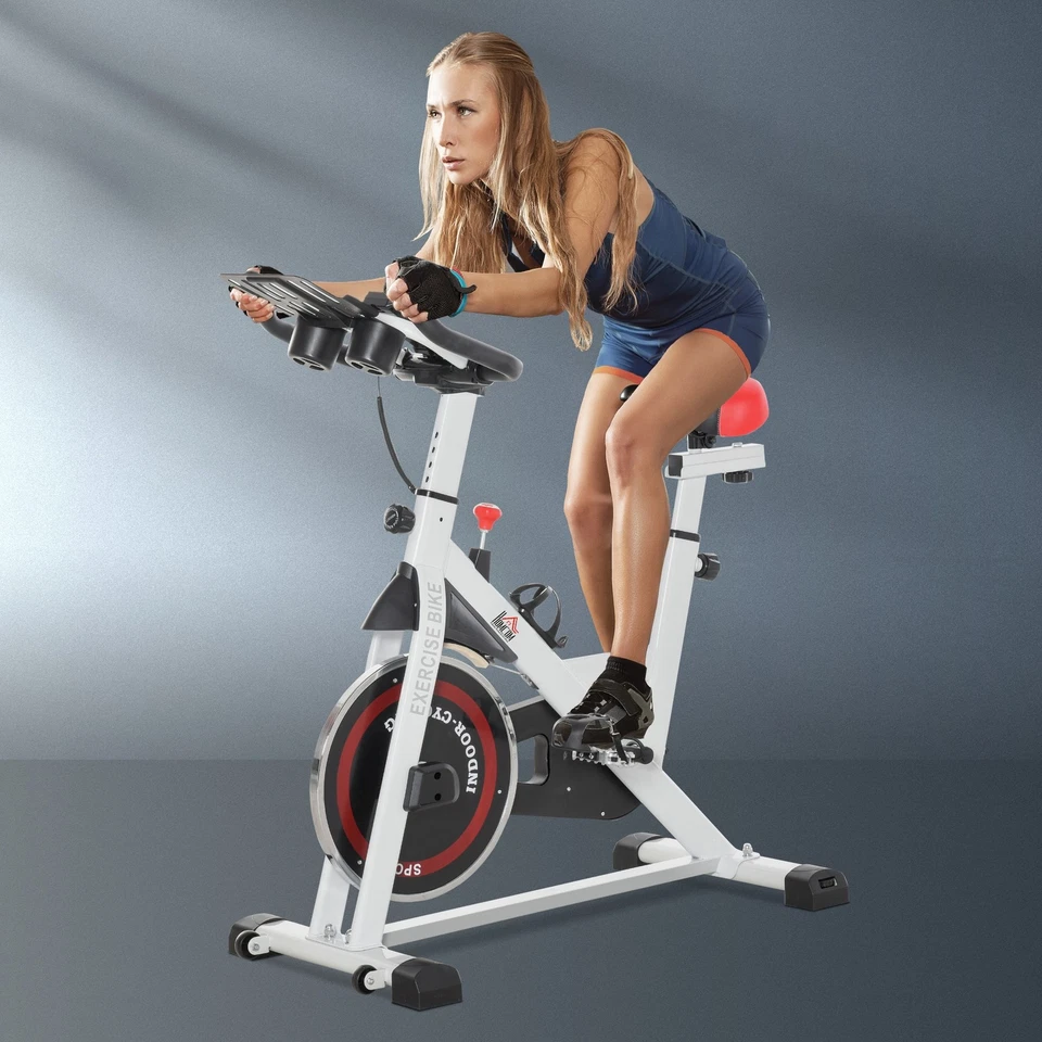 HOMCOM Cyclette Professionale con Schermo LCD Portabicchieri Volano 8kg Bianco - Immagine 3 di 4