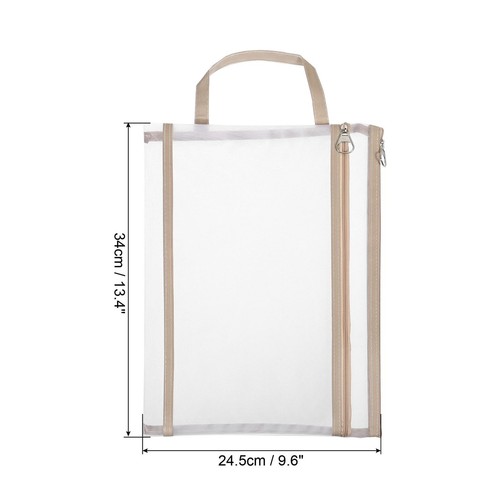 Nylon Document Zip Pouch with Handle, A4 Mesh Clear Files Bag, Brown - Picture 2 of 5