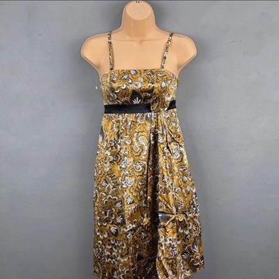 Ted Baker Kleid Damen 6 Gold Senf Seide Blumen Träger Party Hochzeit Gast