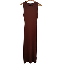 Quince Tencel Rib Knit Tank Midi Dress Brown Basic Sleeved M
