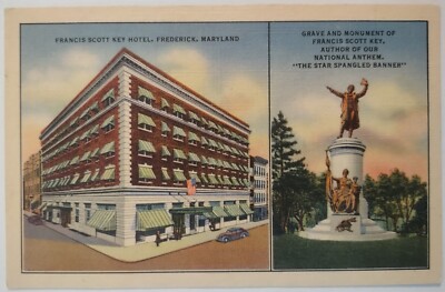 Vintage Postcard Frances Scott Key Hotel Grave Monument Frederick MD AA60