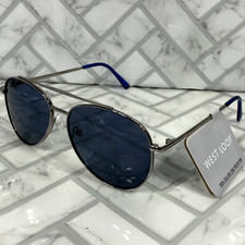 NWT West Loop Sunglasses 23 482 GUN FWG Silver Frames Blue Lenses 100 UVA-UVB