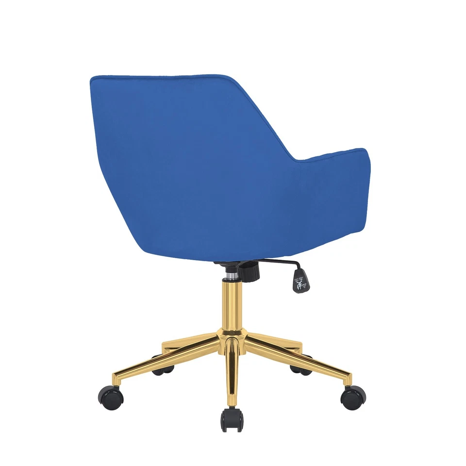 Royal Blue Velvet Swivel Office Chair with Gold Legs - Image 3 of 4