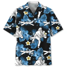 Judo Blue Hibiscus Hawaiian Shirt Beach Shirt Gift for Men and Women Summer Trip