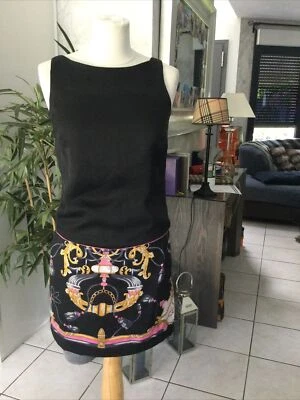 Robe foulard SINEQUANONE taille 38 noire,rose et jaune comme neuve - Photo 1/4