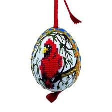 Christmas Ornament: Peter Priess Christmas Egg Ornament; Red Cardinal w/Florals