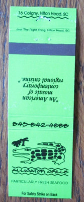 ALLIGATOR MATCHBOOK COVER: ALLIGATOR GRILLE HILTON HEAD SC EMPTY MATCHCOVER -D1