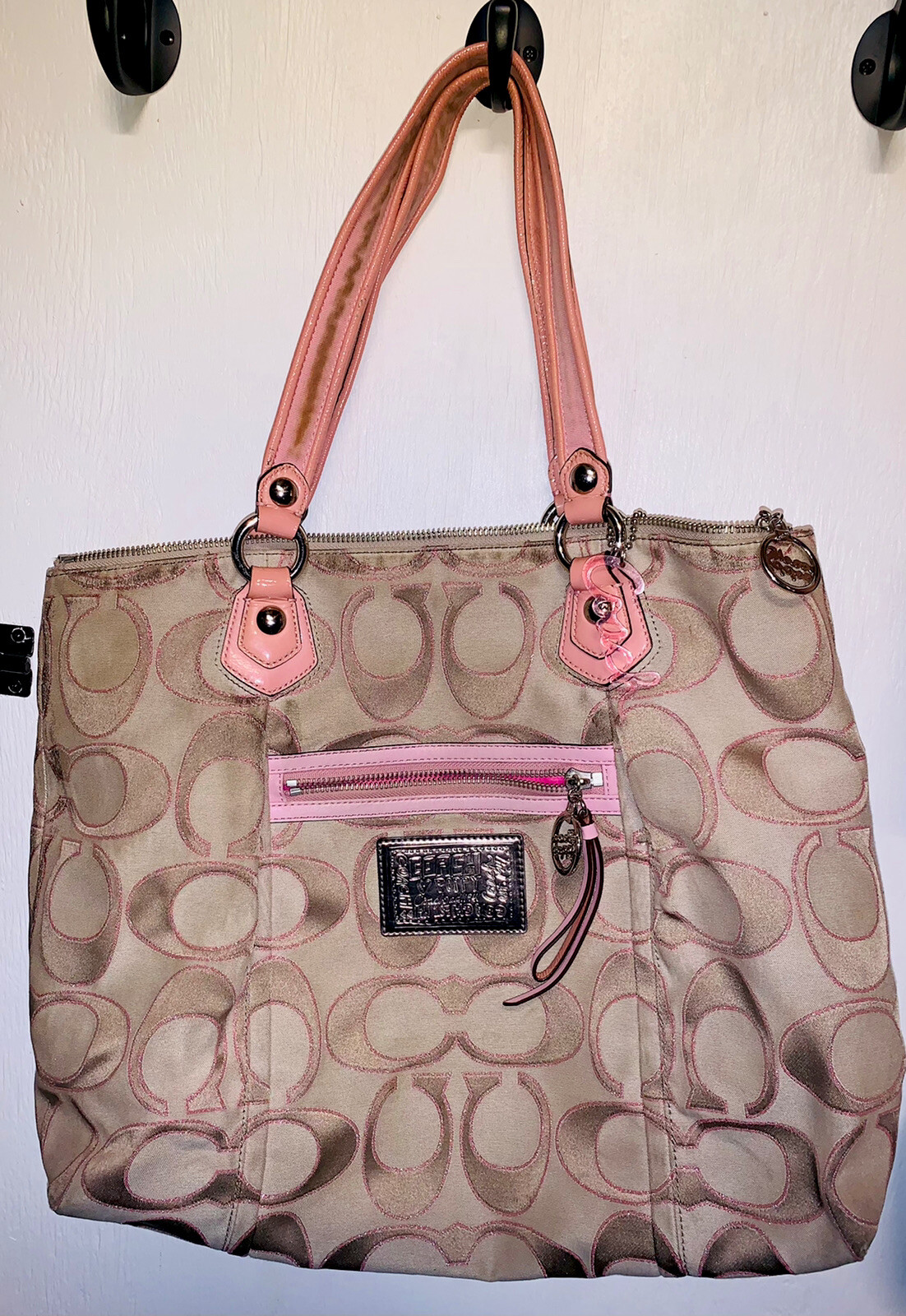 Coach Women's Outline Signature Zip Tote Pink Khaki… Gem