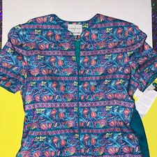 Adrianna Papell Safe Silk Green Aqua Suit Set Short Sleeve Sz 12