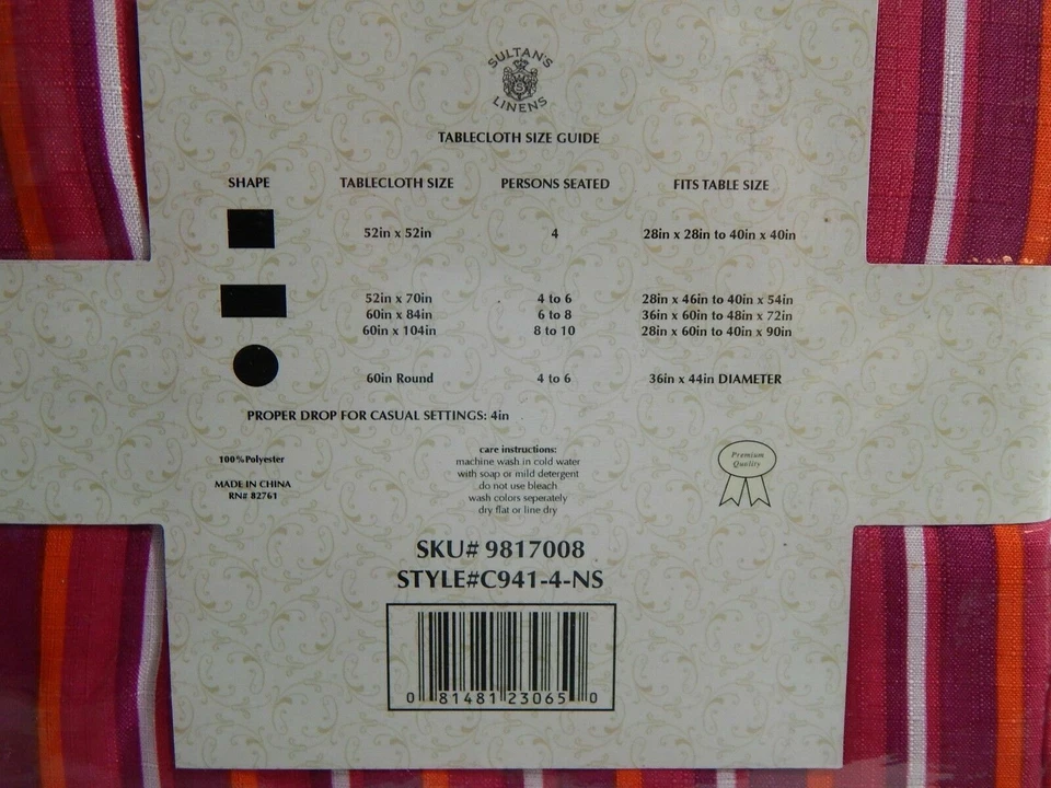 Mantel de tela Sultan's Linens 52 x 52 cuadrado multicolor a rayas Foto 4 de 4