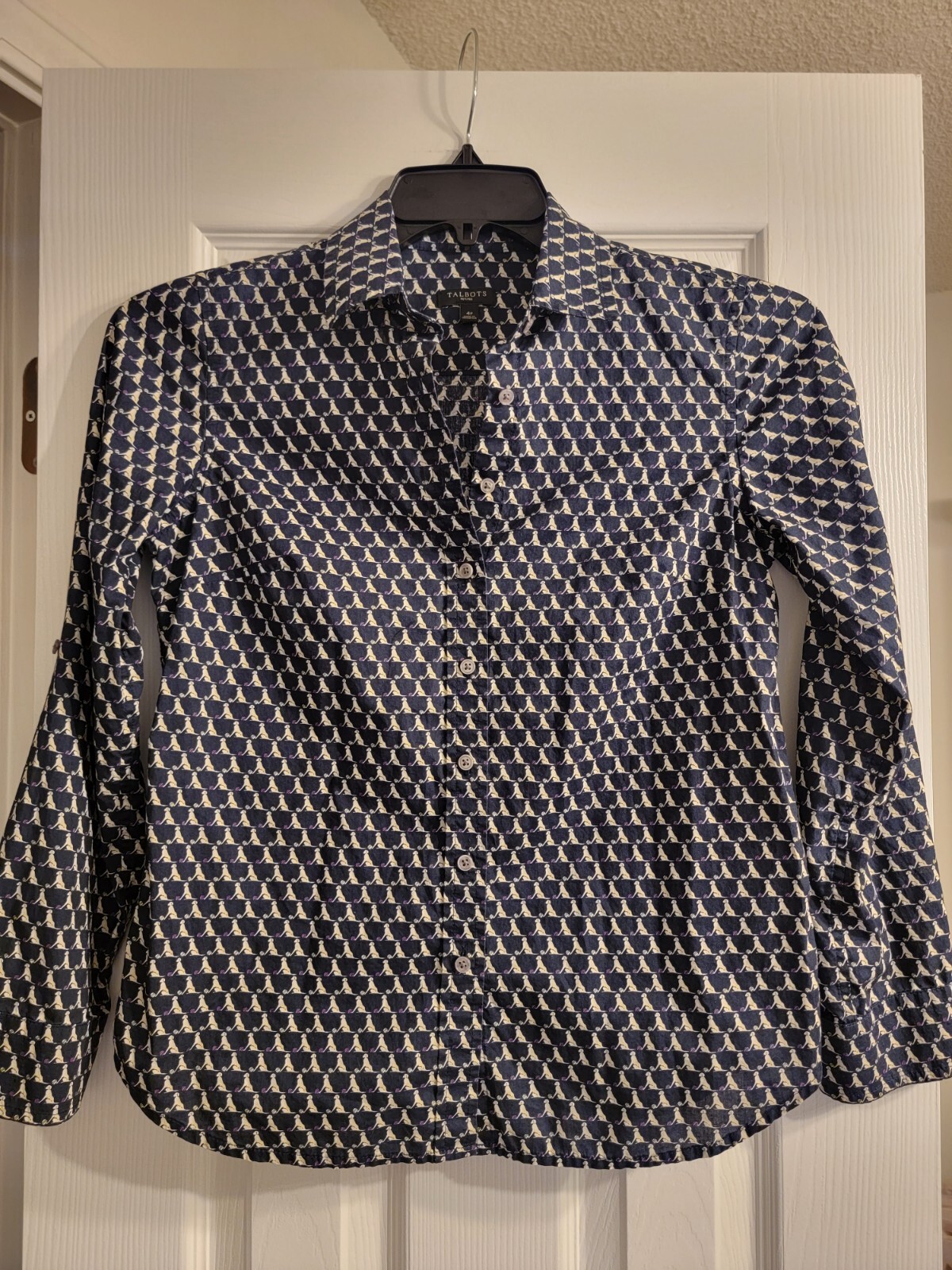 Talbots Button Up Dog Sitting Pattern Women's Shi… - image 1