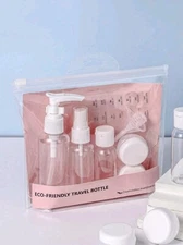 8pcs Empty Bottle Set, Carry On Travel Bottles, Plastic Bottle & Jar & Clear Bag