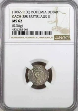 Bohemia Silver Denar Bretislav II 1092-1100 NGC MS62 Cach-388