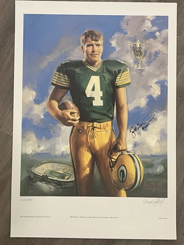 Brett Favre SIGNED 19x27.5 1995 MVP Lithograph Print 629/995 Favre COA
