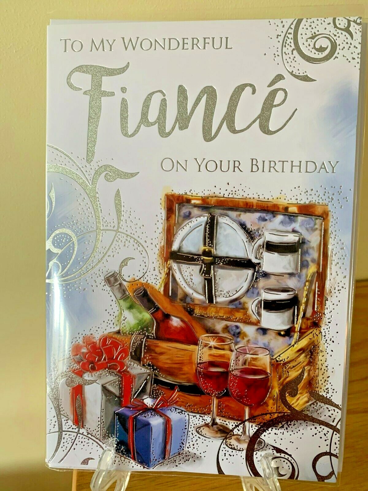 Card Birthday For Wonderful Fiance Celebration Silver Foil Premium Quality P
