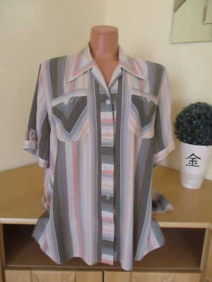 SABA Damen Bluse Gr. 48 mehrfarbig gestreift 1/2 Arm 2 Brusttaschen mit Reißvers
