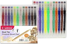 Liquidraw 12 Dual Tip Brush Pens Fineliner Colouring Watercolour Markers Drawing