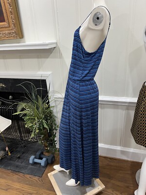 lauren conrad midi dress LC Lauren Conrad Midi Dress Size M Blue Striped Sleeveless Spaghetti Strap