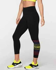 Zumba Forever High Waisted Crop Leggings ~ Bold Black ~ XS  L  XL XXL  ~New!